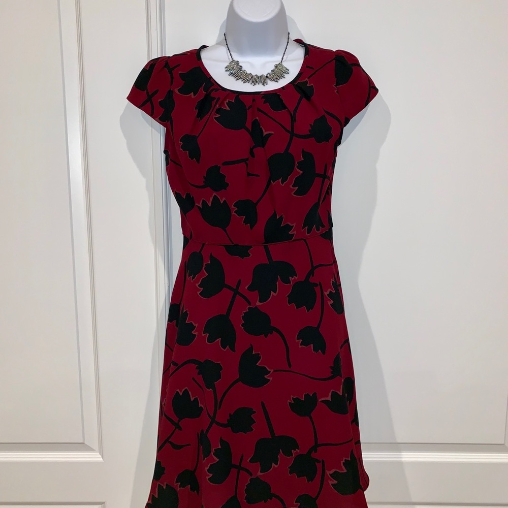 Ann Taylor Loft Burgundy Floral Dress